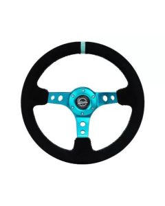 NRG Reinforced Steering Whl - 350MM Sport Steering Whl 3" Deep - Black Suede Teal Center Mark Teal S