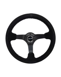 NRG Reinforced Sport Steering Wheel 350mm 3 Inch Deep 5mm Matte Black Spoke Black Suede Black Baseba